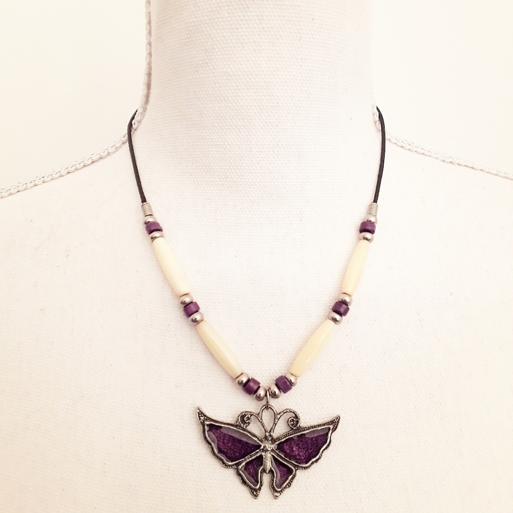 Western Style Native American Purple Butterfly Necklace EUC